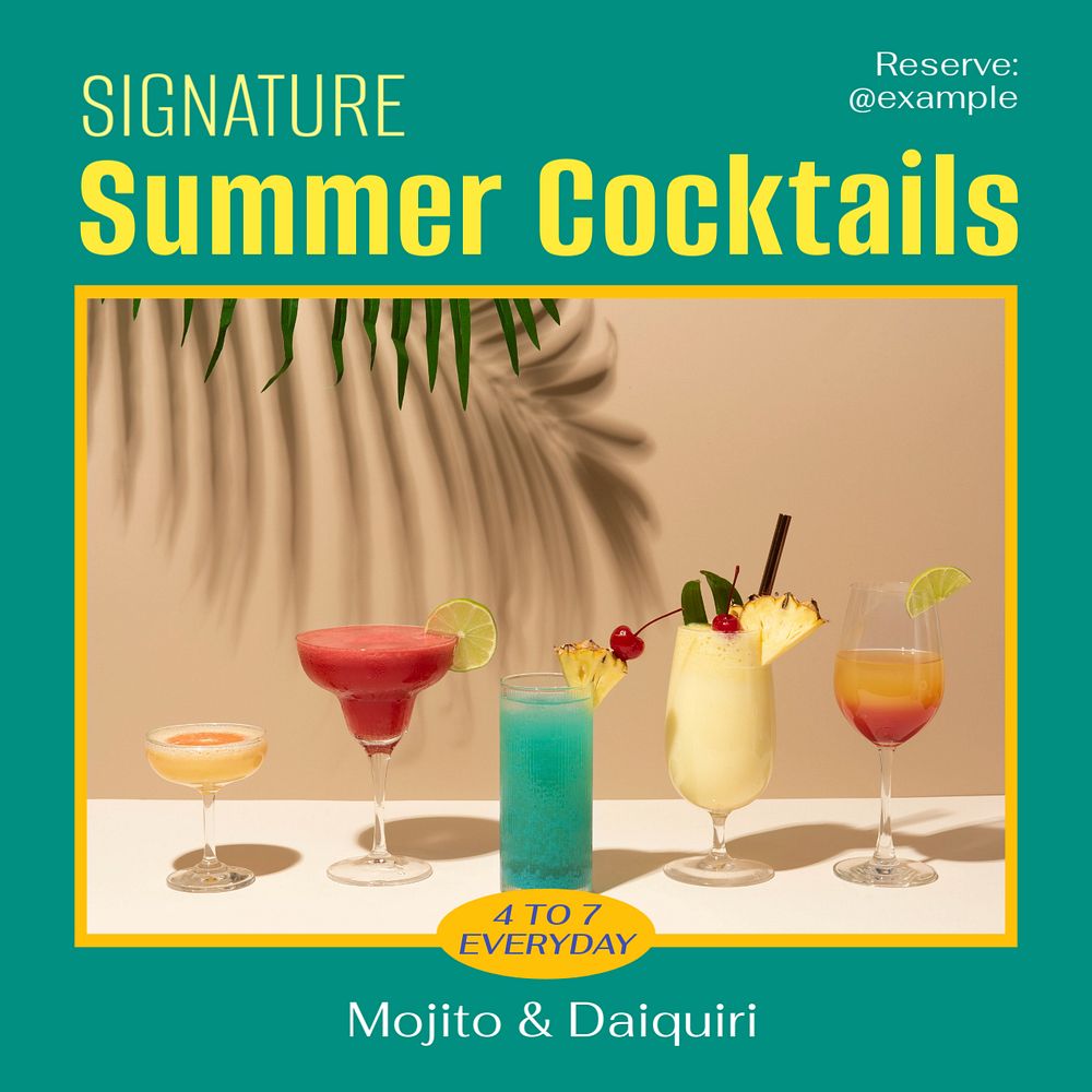 Summer cocktails Instagram post template, editable text