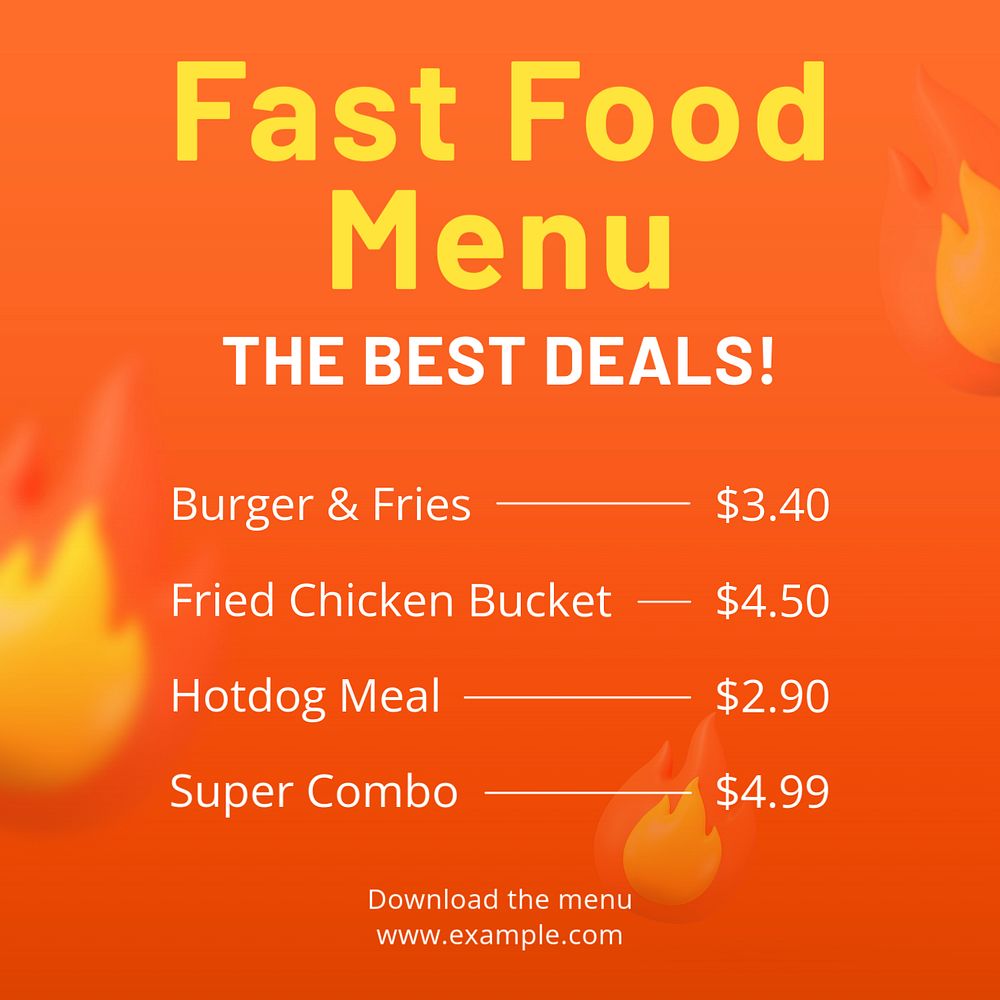 Fast food menu Instagram post template, editable text