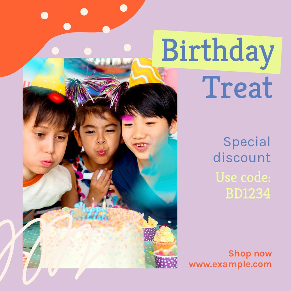 Birthday promotion Instagram post template, editable text