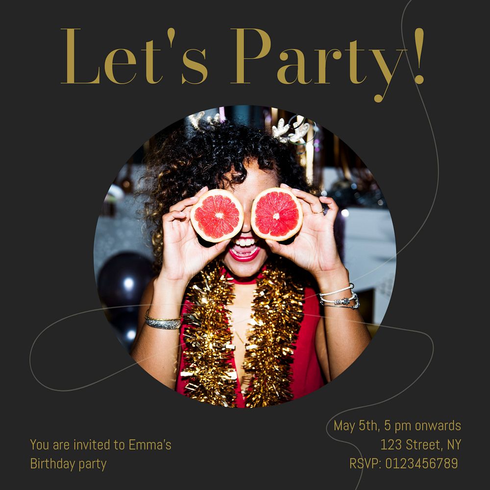 Let's party Instagram post template, editable text