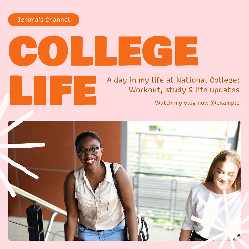 College life Instagram post template, editable text