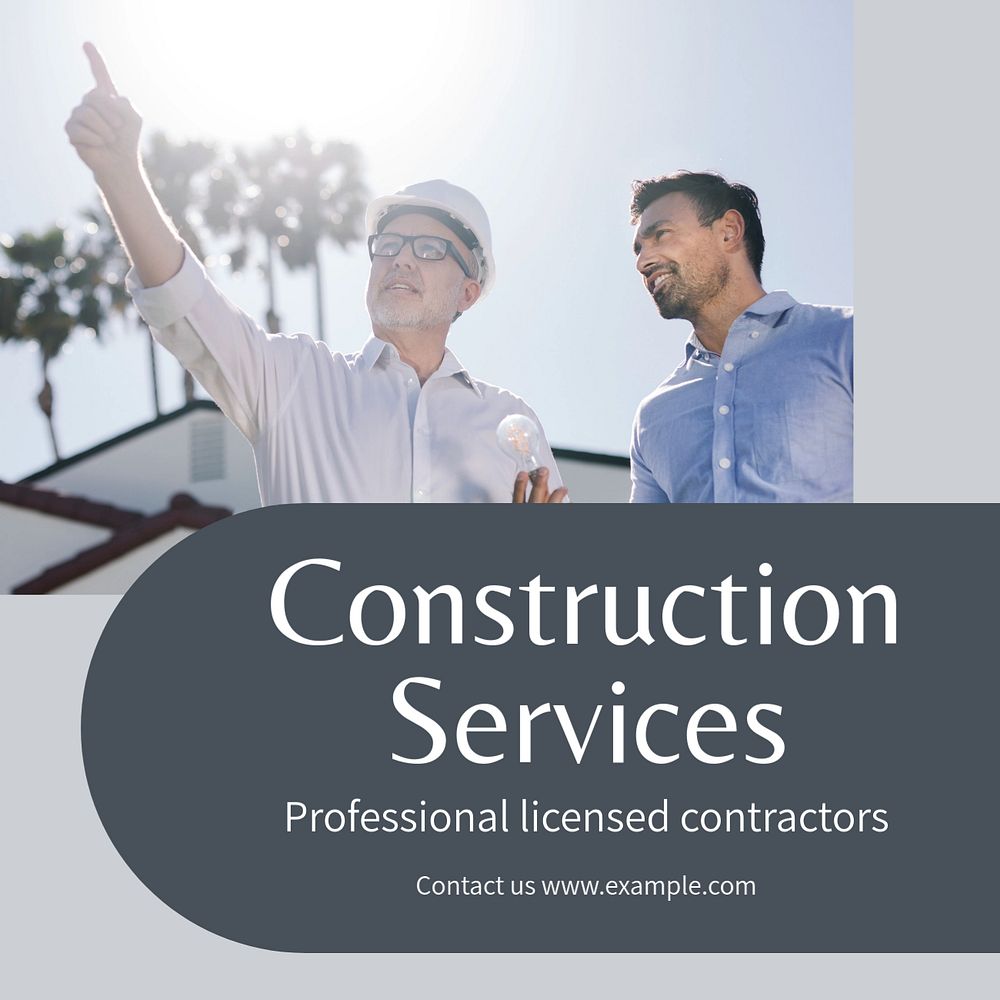 Construction services Instagram post template, editable text