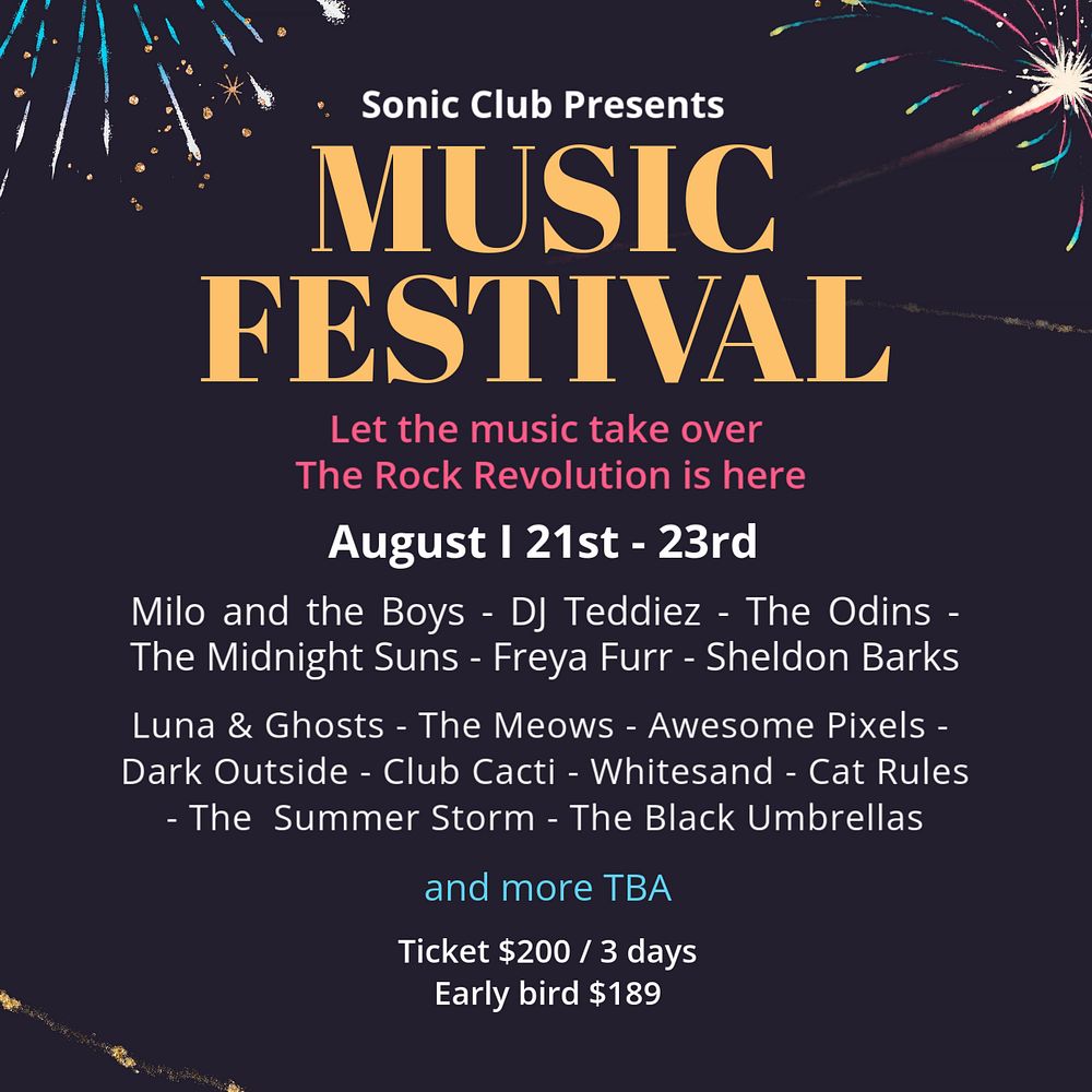 Music festival Instagram post template, editable text