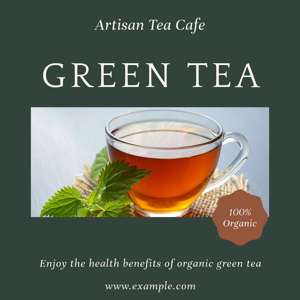 Green tea Instagram post template, editable text