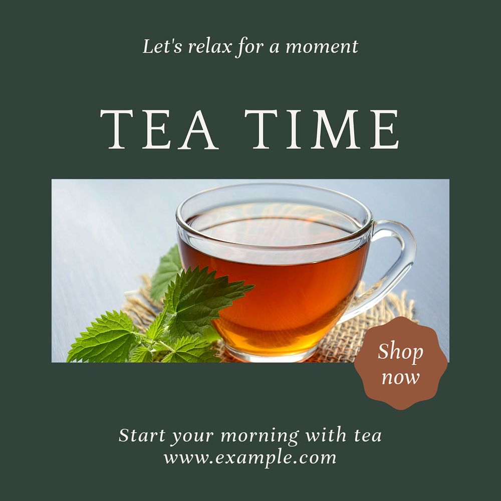 Tea time Instagram post template, editable text