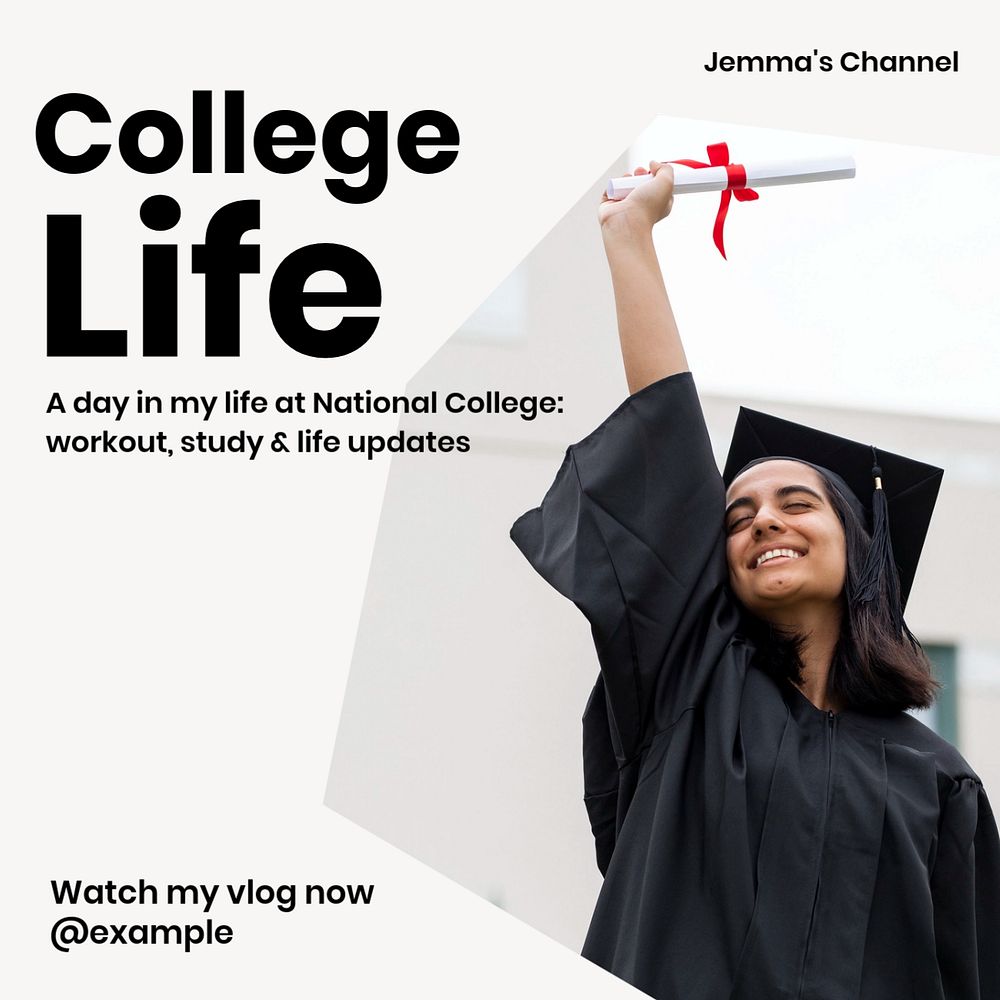 College life vlog Instagram post template, editable text