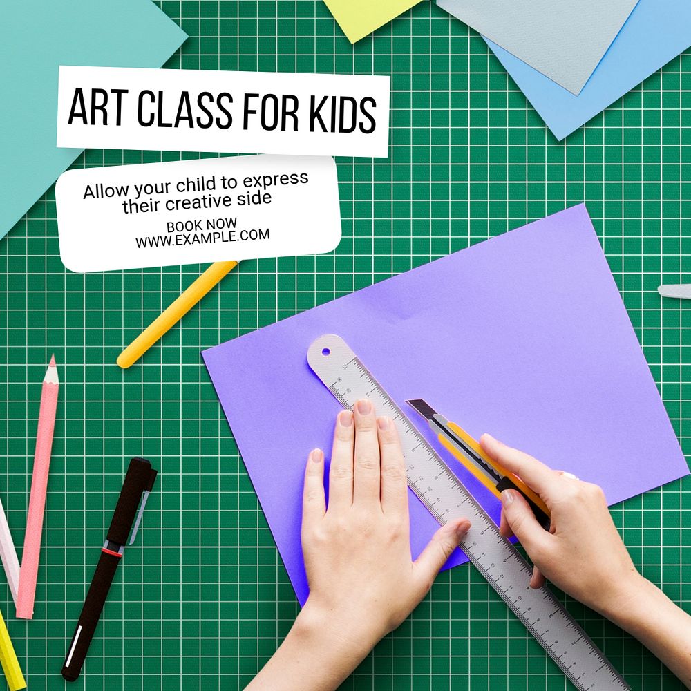 Kid's art class Instagram post template, editable text