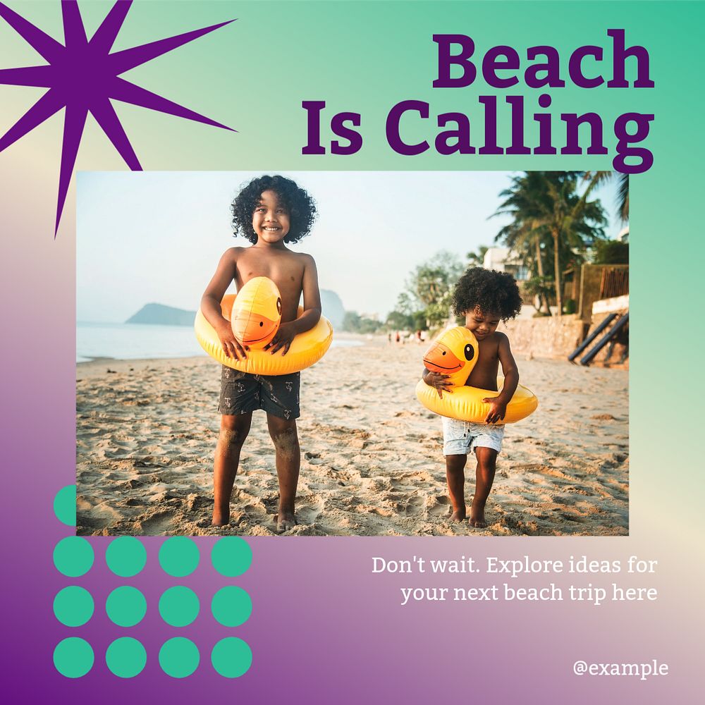 Beach is calling Instagram post template, editable text