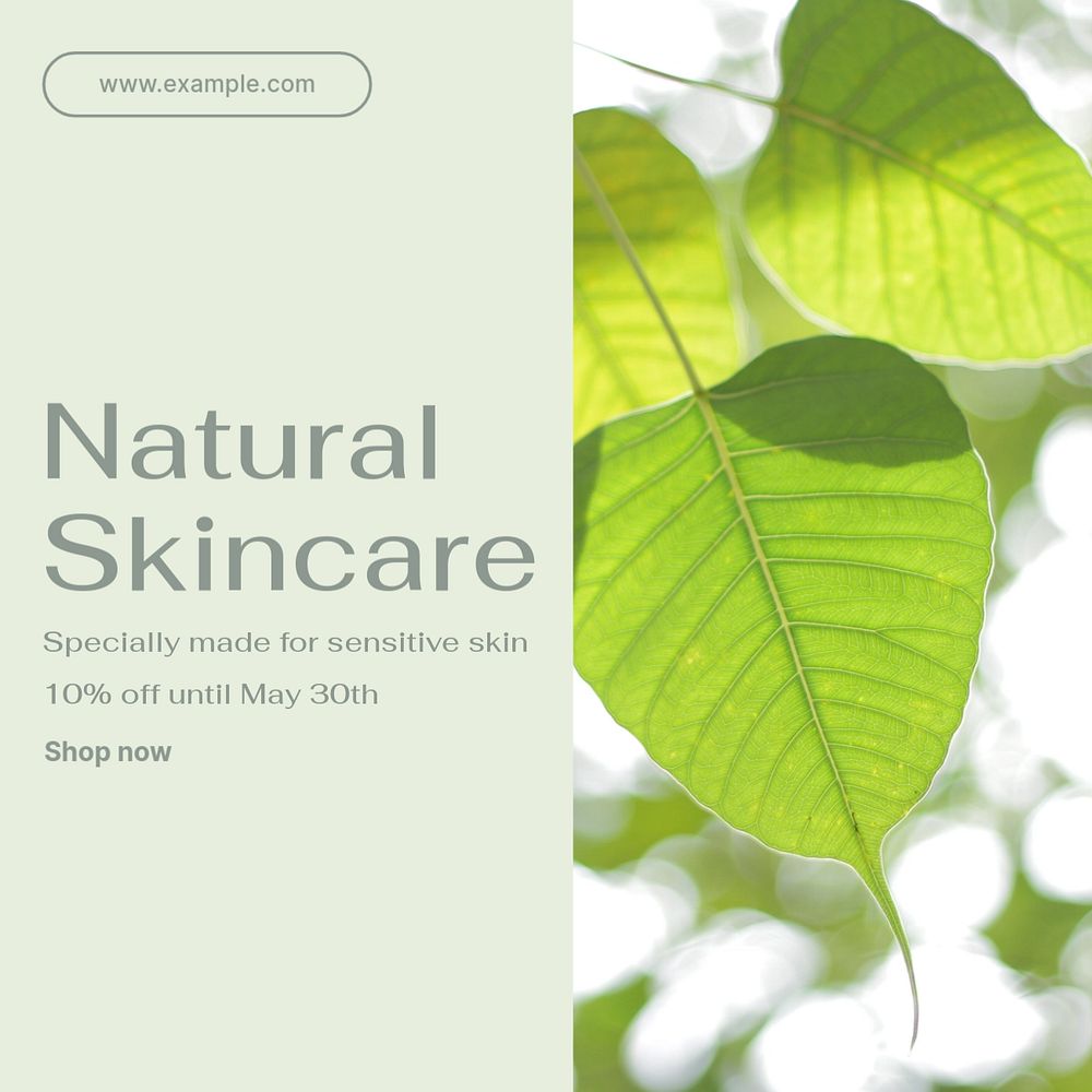 Natural skincare Instagram post template, editable text