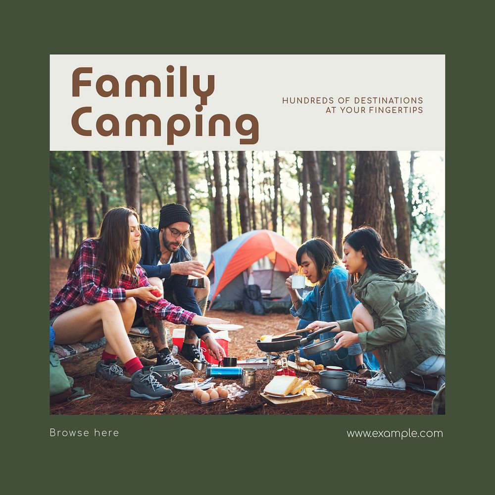 Family camping Instagram post template, editable text