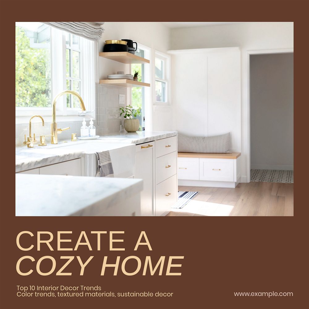 Cozy home Instagram post template, editable text