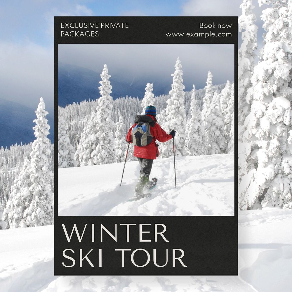 Winter ski tour Instagram post template, editable text