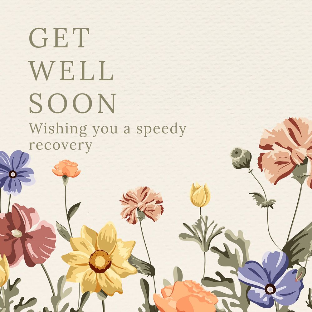 Get well soon Instagram post template, editable text