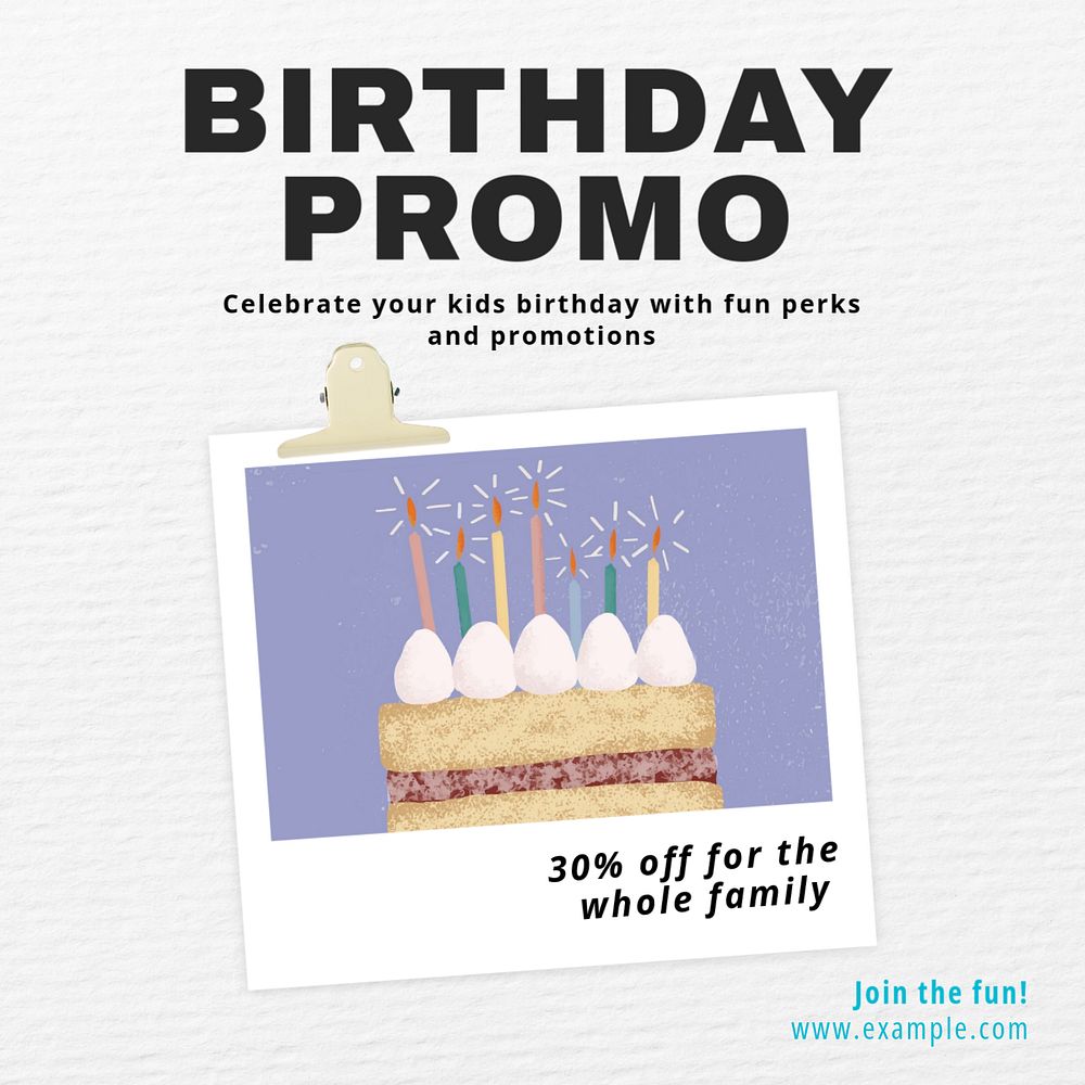 Birthday promo Instagram post template, editable text