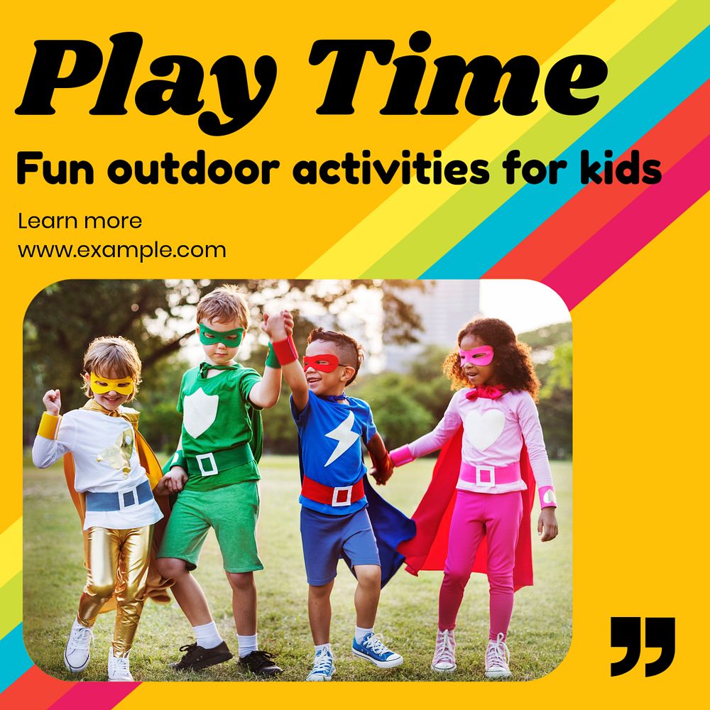 Play time Instagram post template, editable text