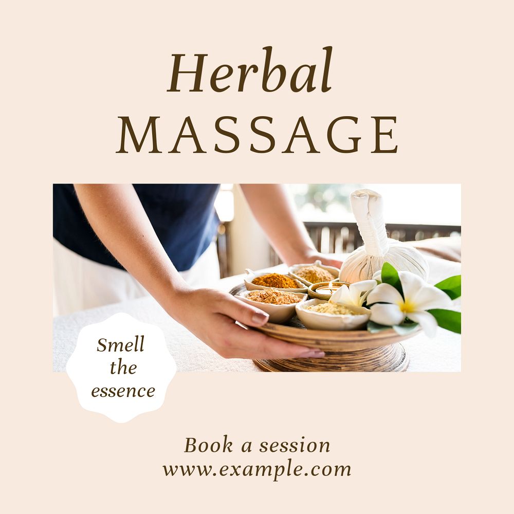 Herbal massage Instagram post template, editable text