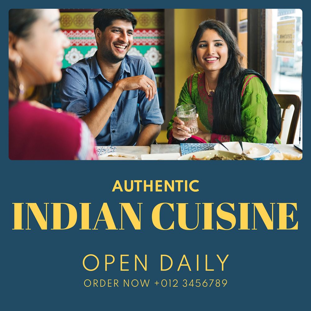 Indian cuisine Instagram post template, editable text