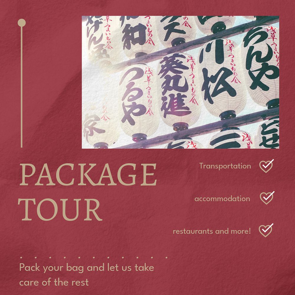 Package tour Instagram post template, editable text