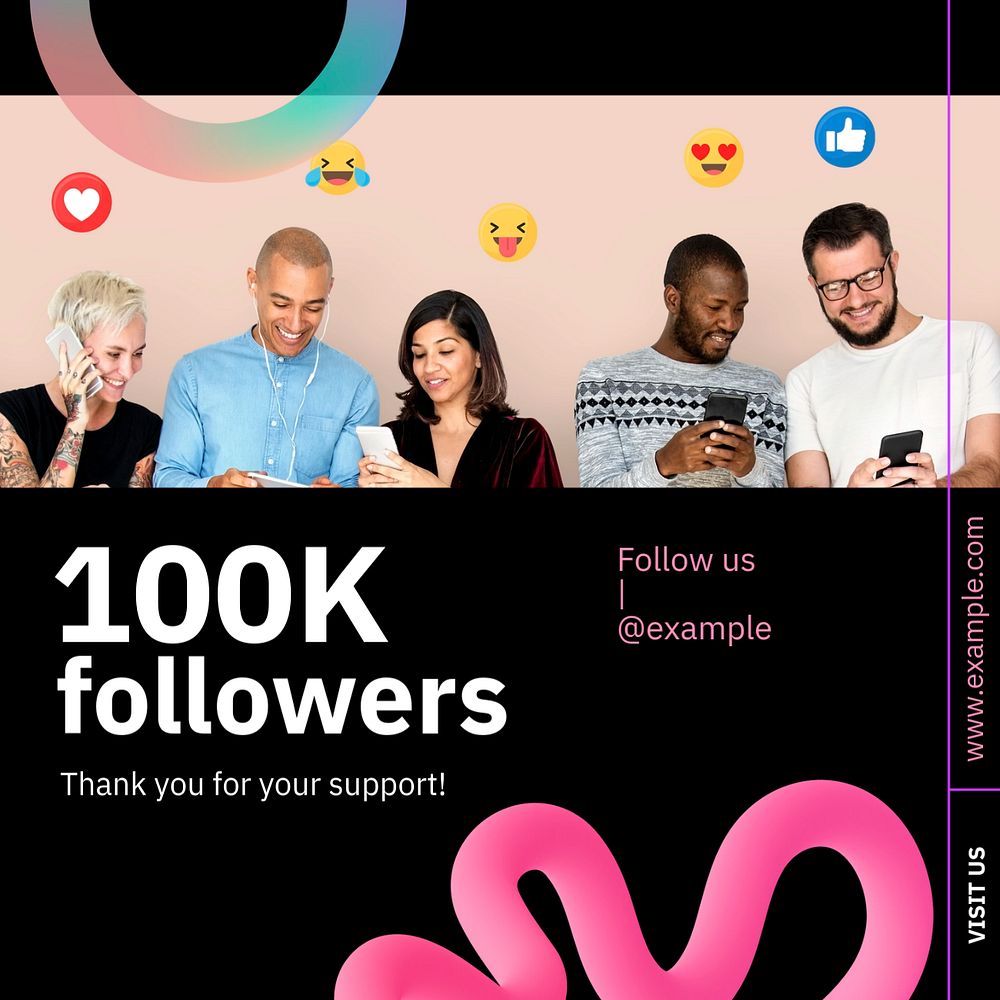 100k followers Instagram post template, editable text