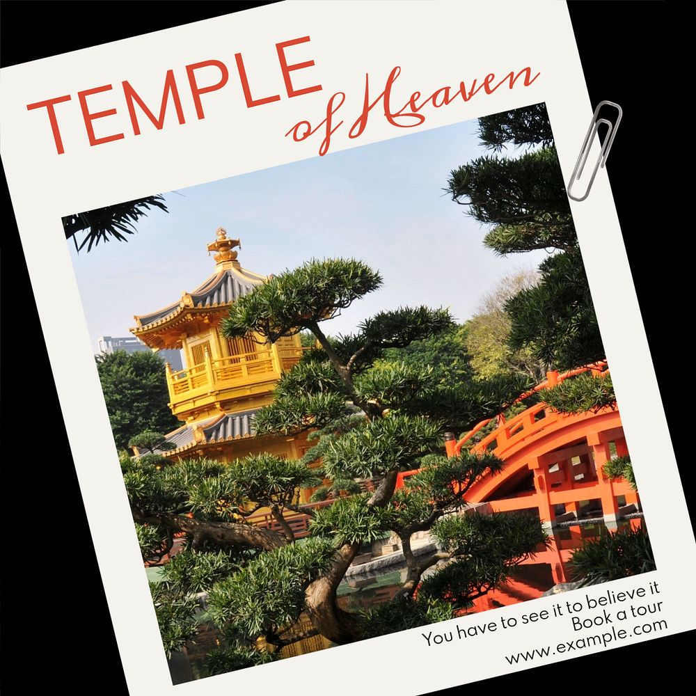 Temple of heaven Instagram post template, editable text