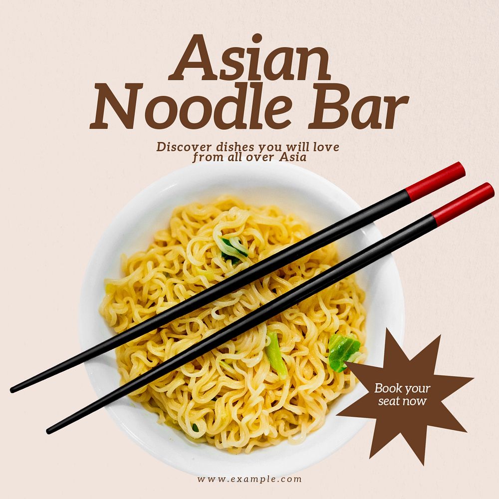 Asian noodle bar Instagram post template, editable text