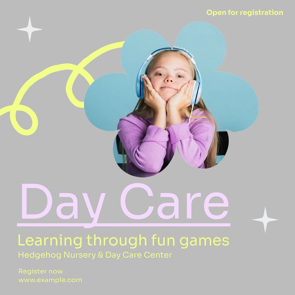 Day care registration Instagram post template, editable text