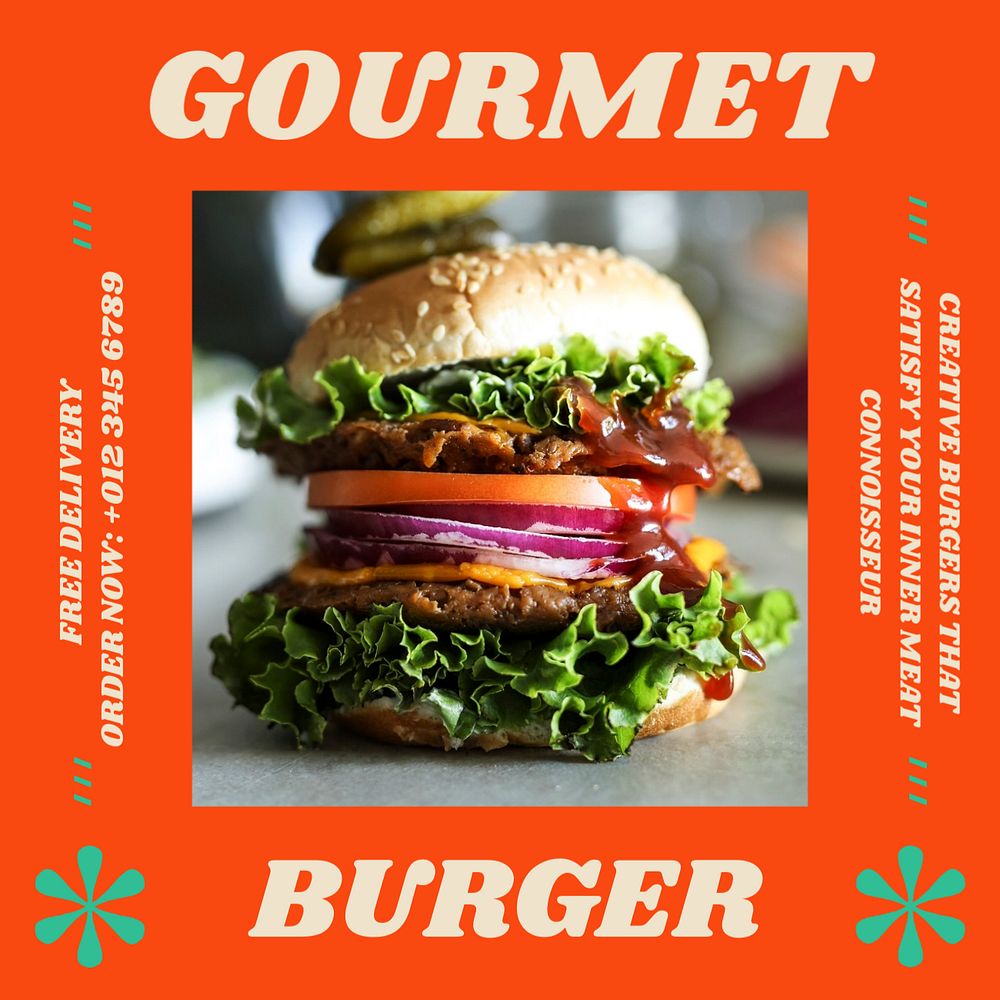 Gourmet burger Instagram post template, editable text