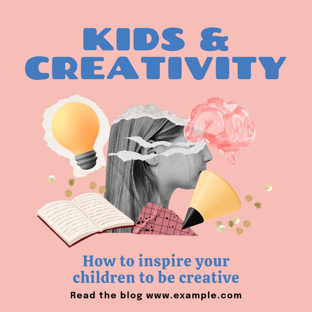 Kids & creativity Instagram post template, editable text