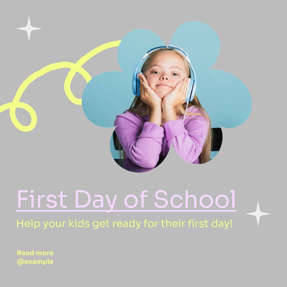 First school day Instagram post template, editable text