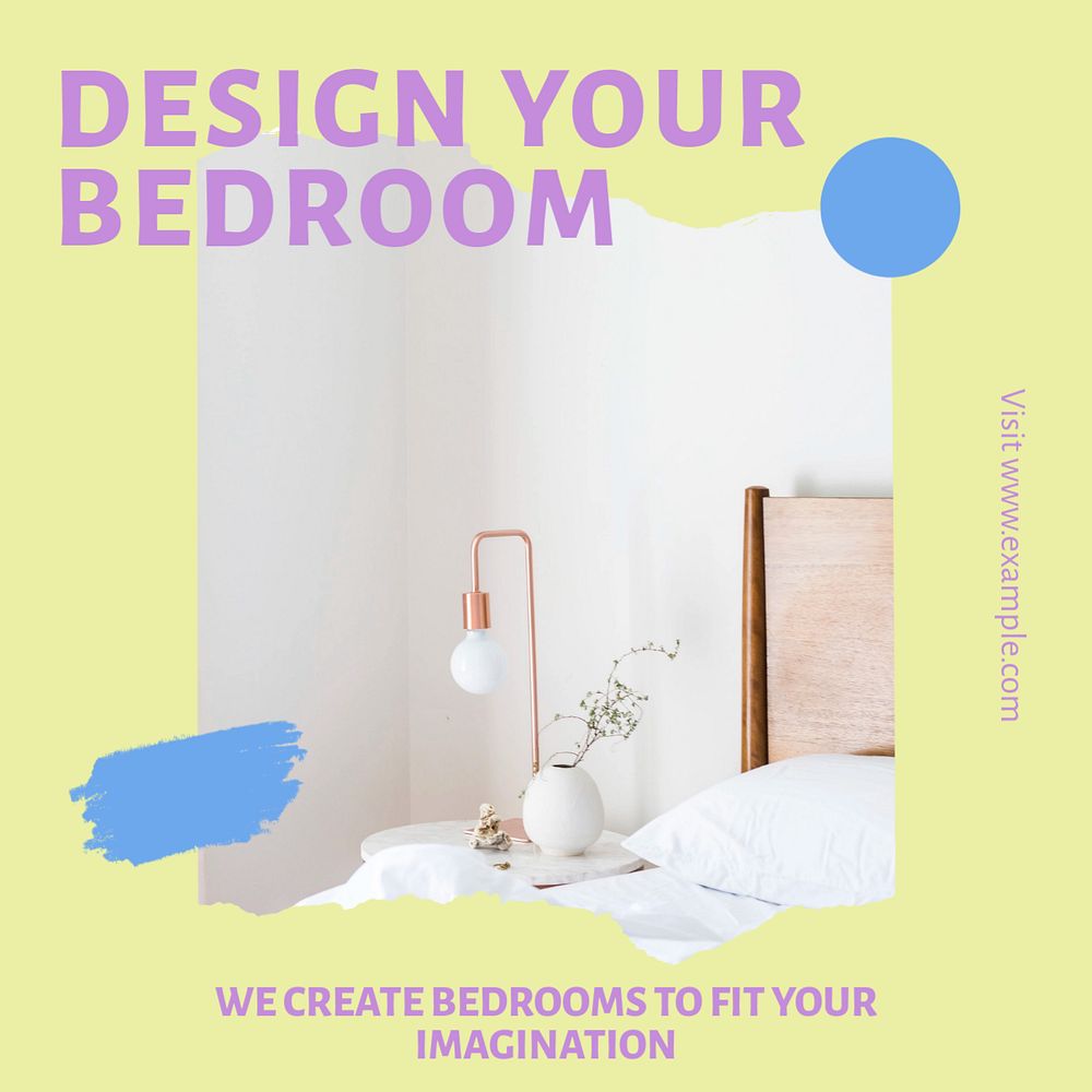 Bedroom design Instagram post template, editable text