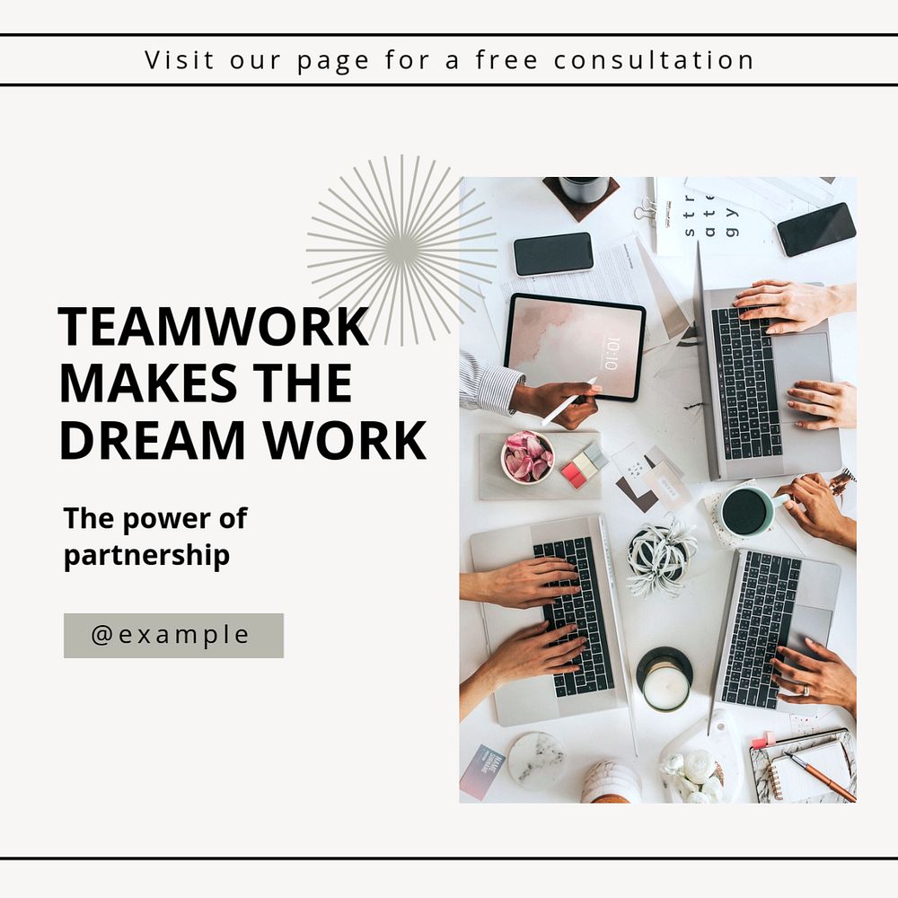 Teamwork Instagram post template, editable text