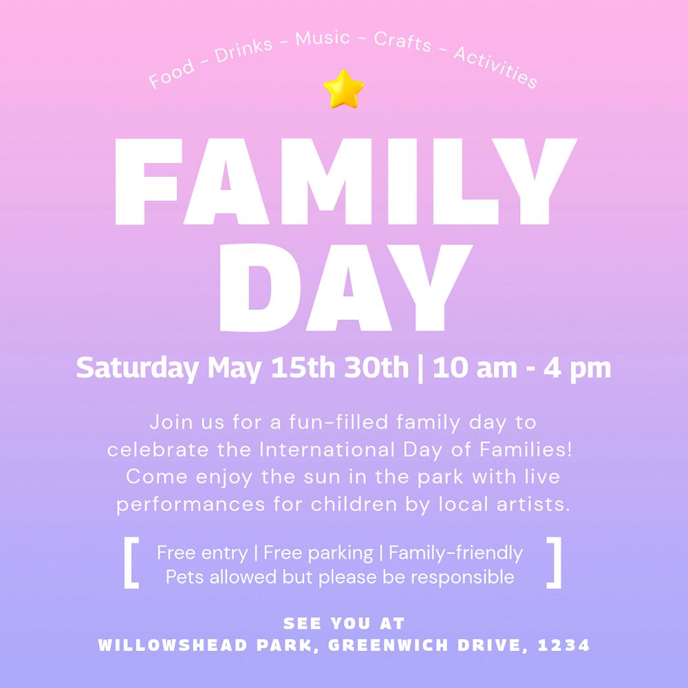 Family day Instagram post template, editable text