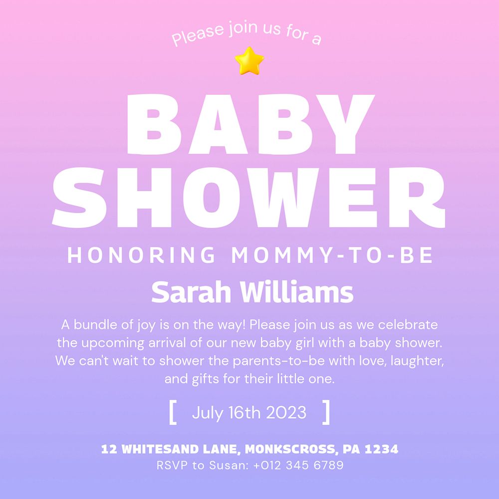 Baby shower Instagram post template, editable text