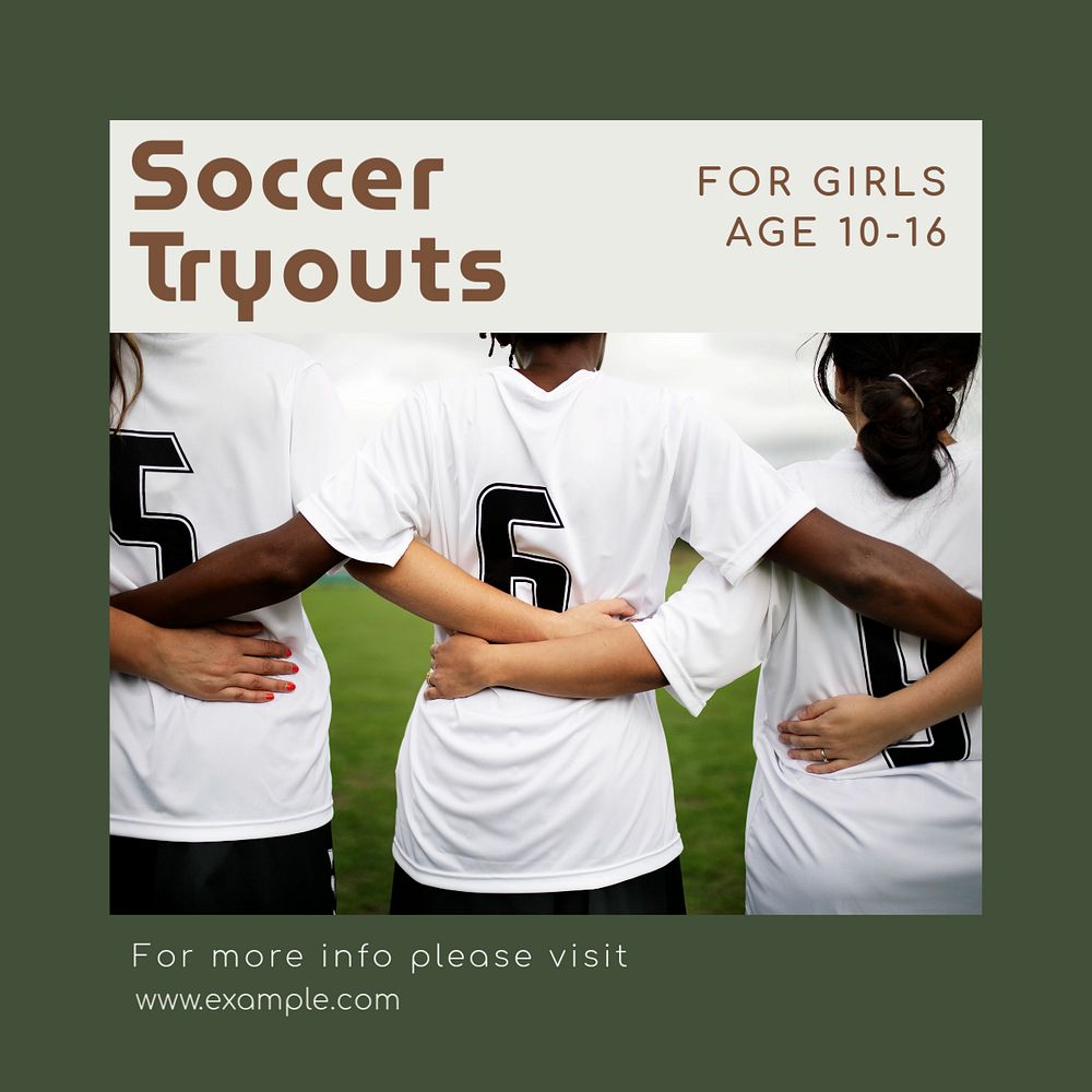 Soccer tryouts Instagram post template, editable text