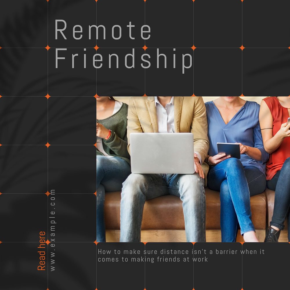 Remote friendship Instagram post template, editable text