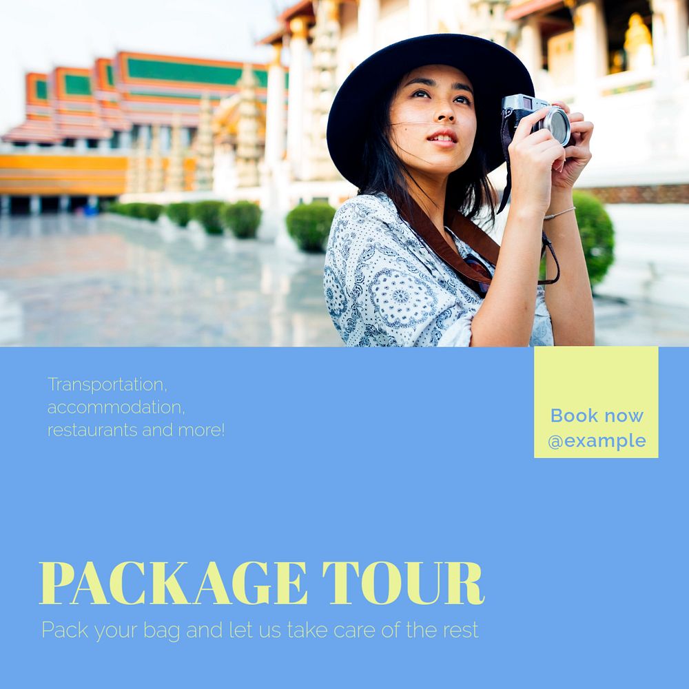 Package tour Instagram post template, editable text