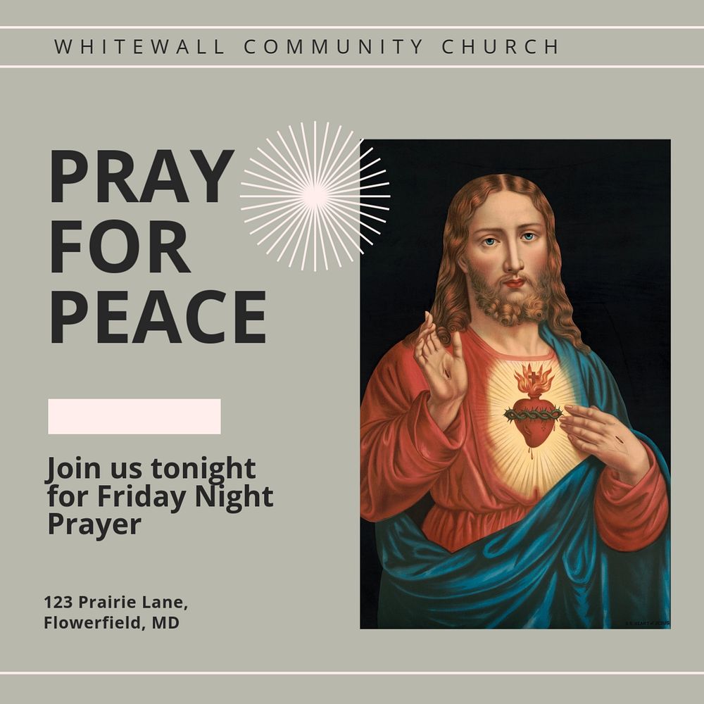 Pray for peace Instagram post template, editable text