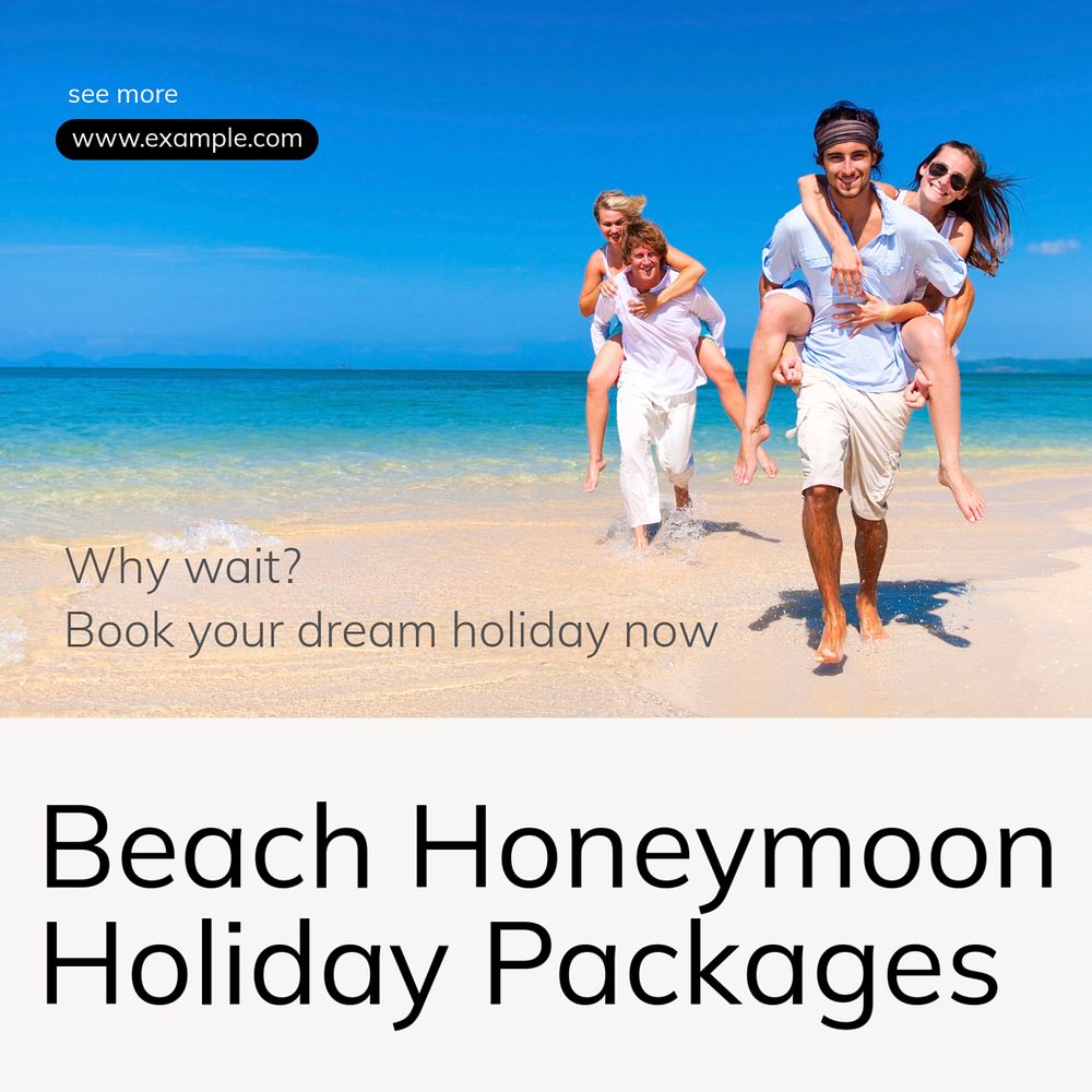 Beach honeymoon holiday Instagram post template, editable text