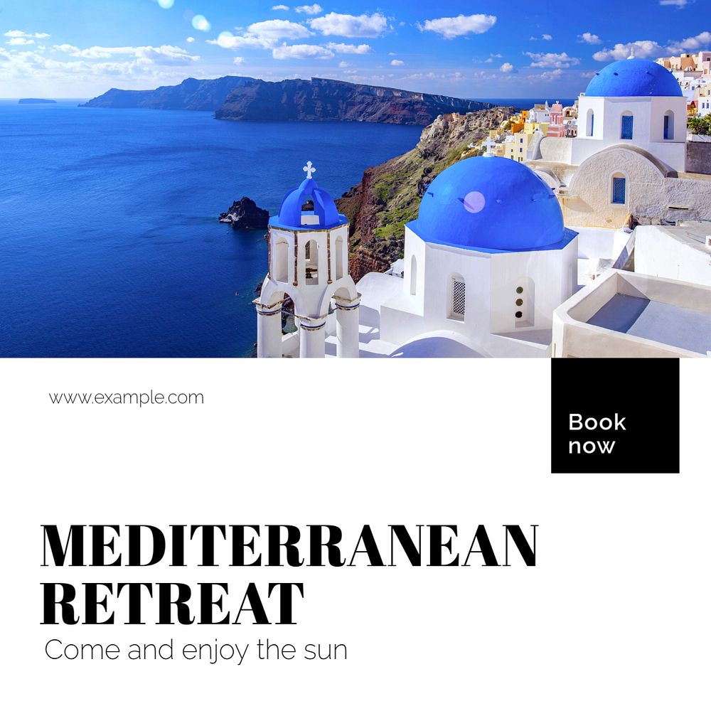 Mediterranean Retreat Instagram post template, editable text