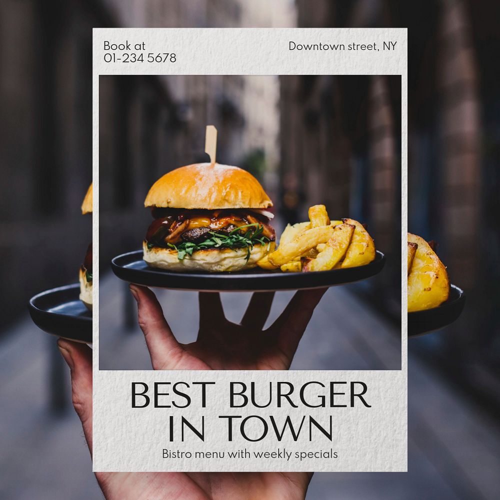 Burger shop Instagram post template, editable text