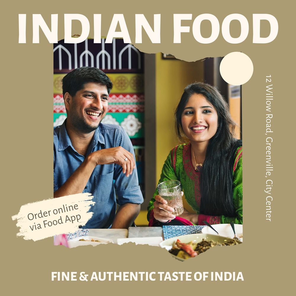 Indian food Instagram post template, editable text