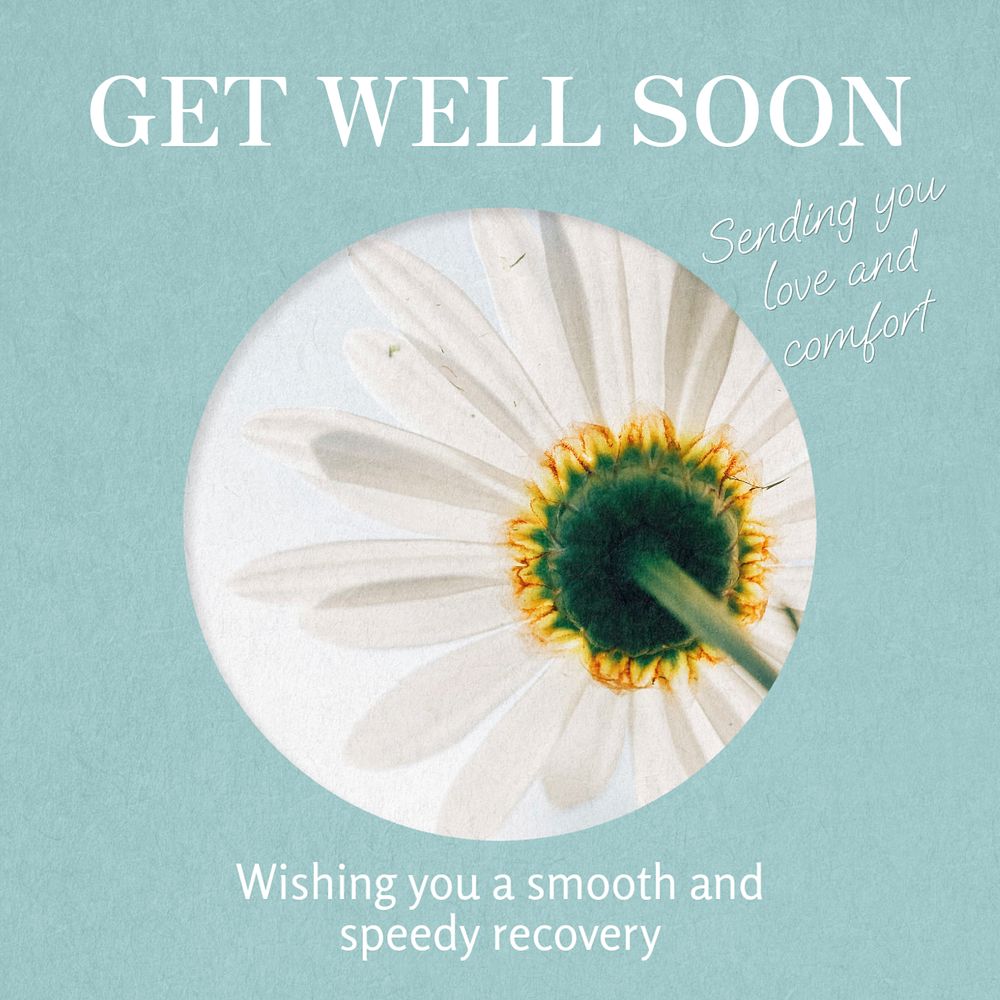 Get well soon Instagram post template, editable text