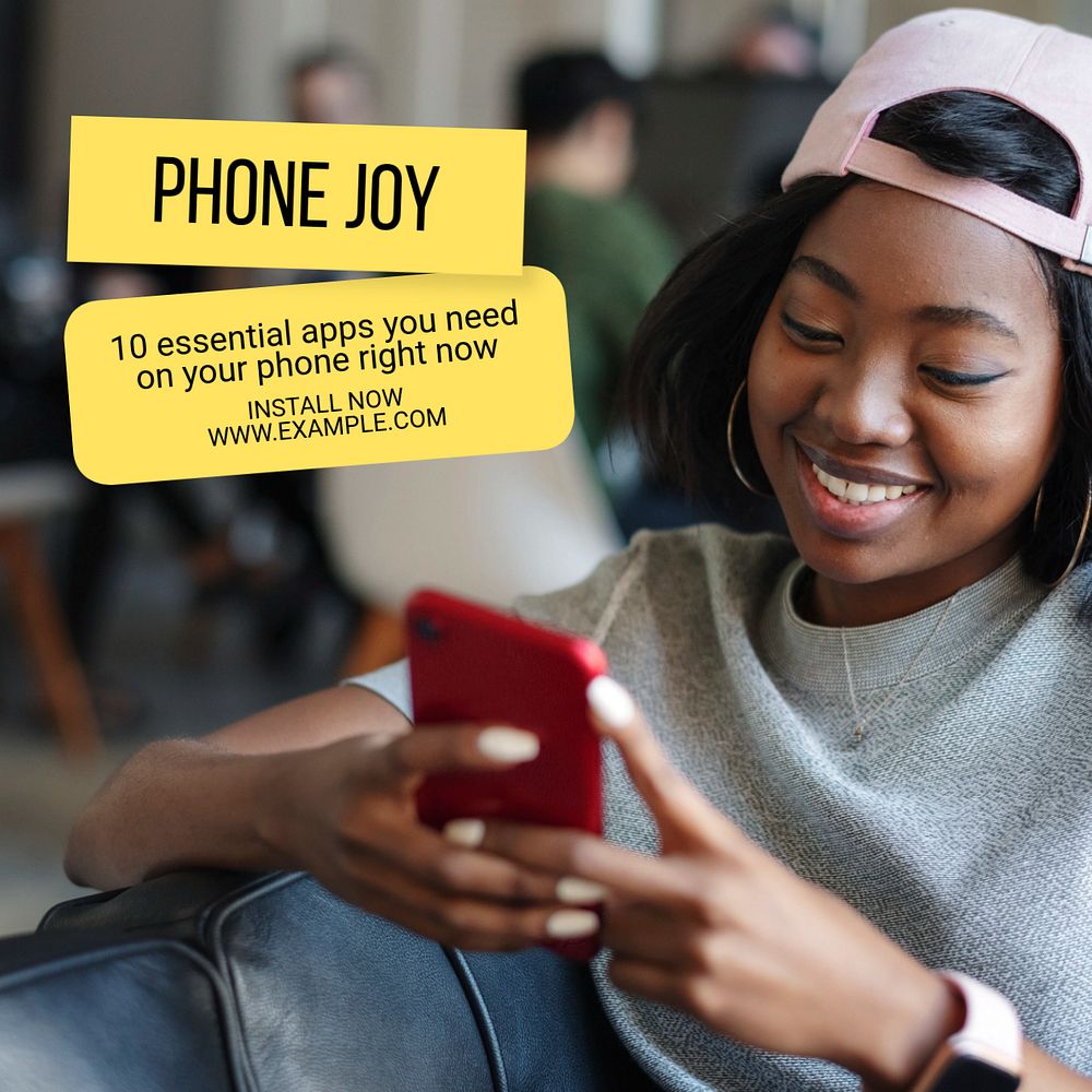 Phone joy Instagram post template, editable text