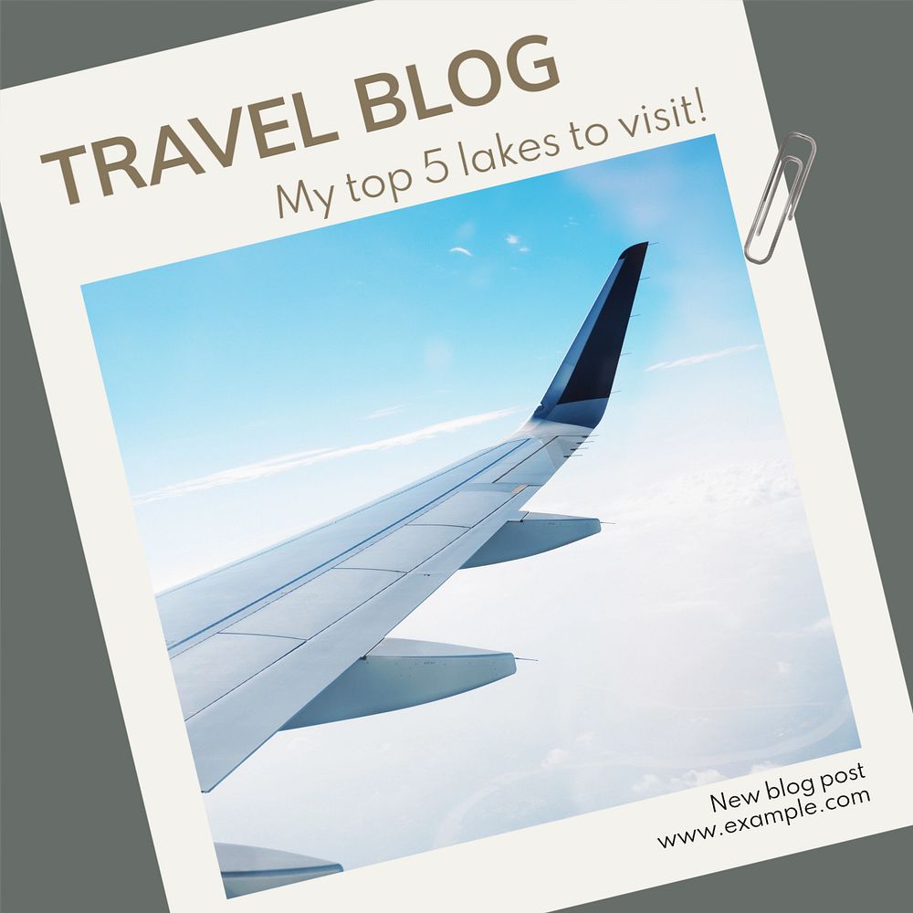 Travel blog Instagram post template, editable text