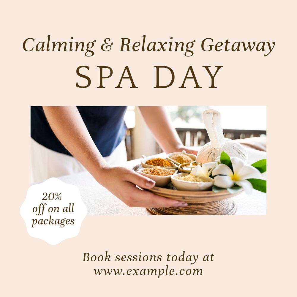 Spa day Instagram post template, editable text