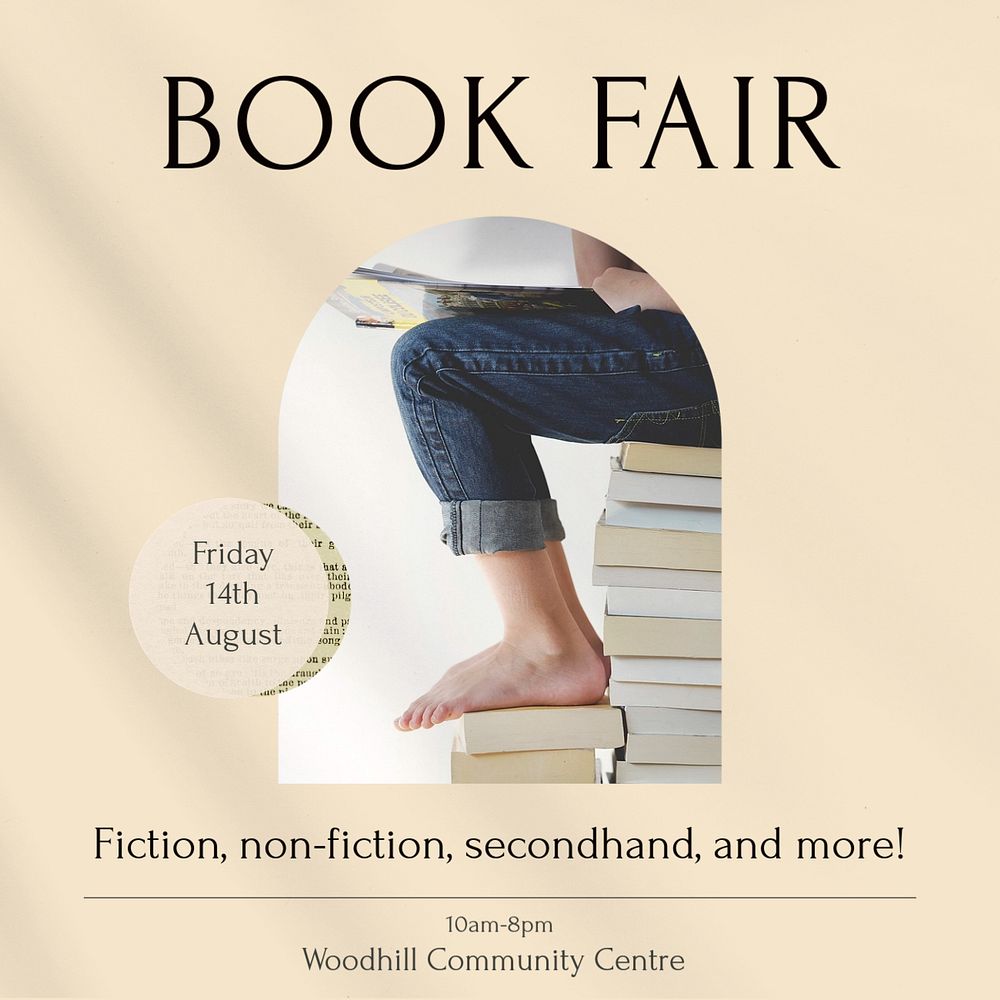 Book fair Instagram post template, editable text