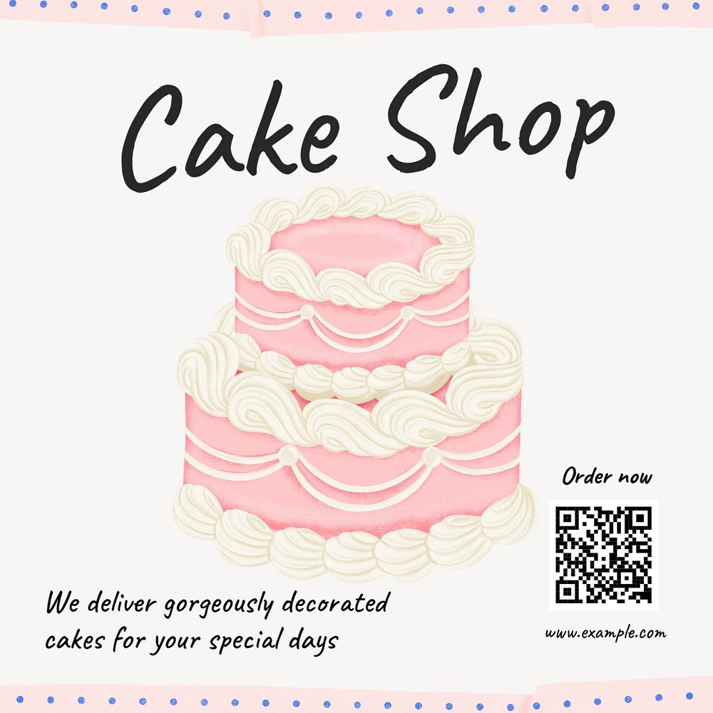 Cake shop Instagram post template, editable text