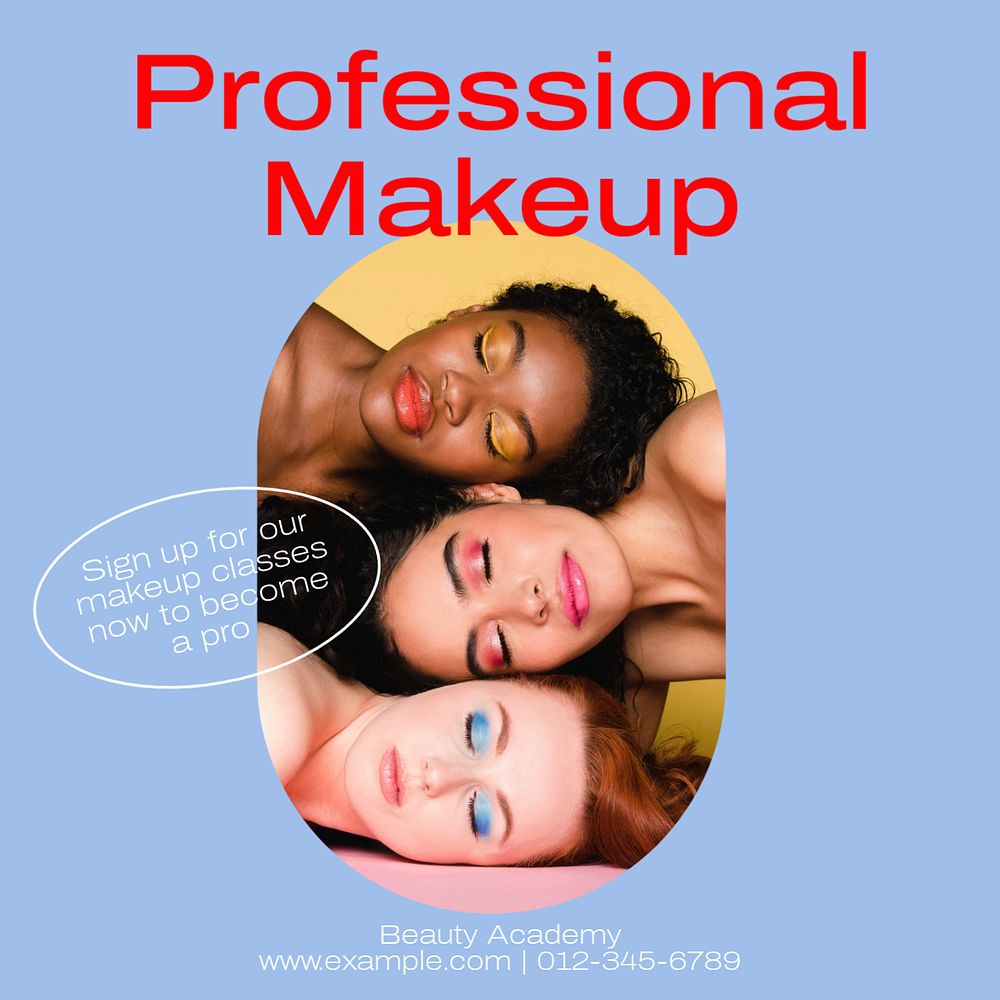 Professional makeup course Instagram post template, editable text