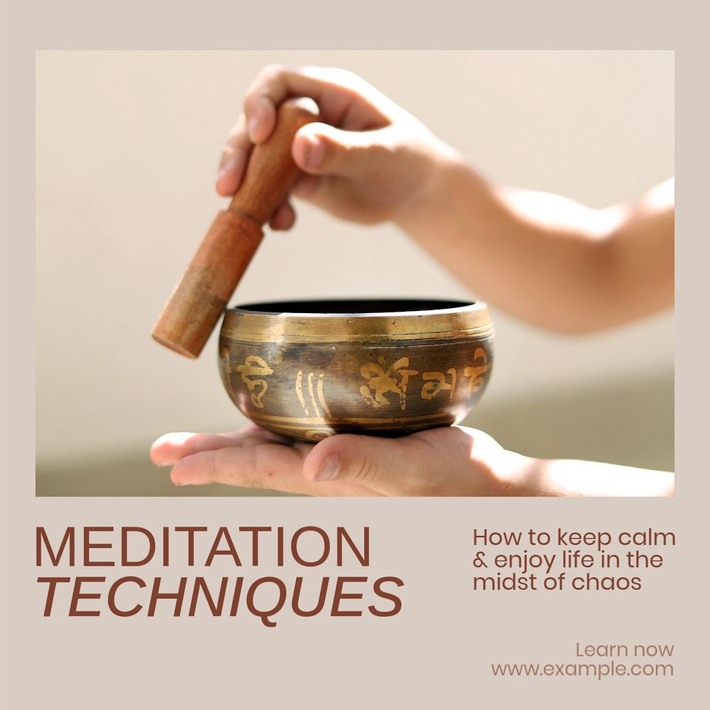 Meditation techniques Instagram post template, editable text