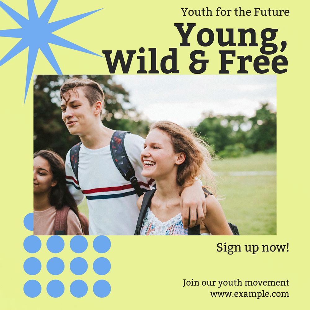 Young wild & free Instagram post template, editable text